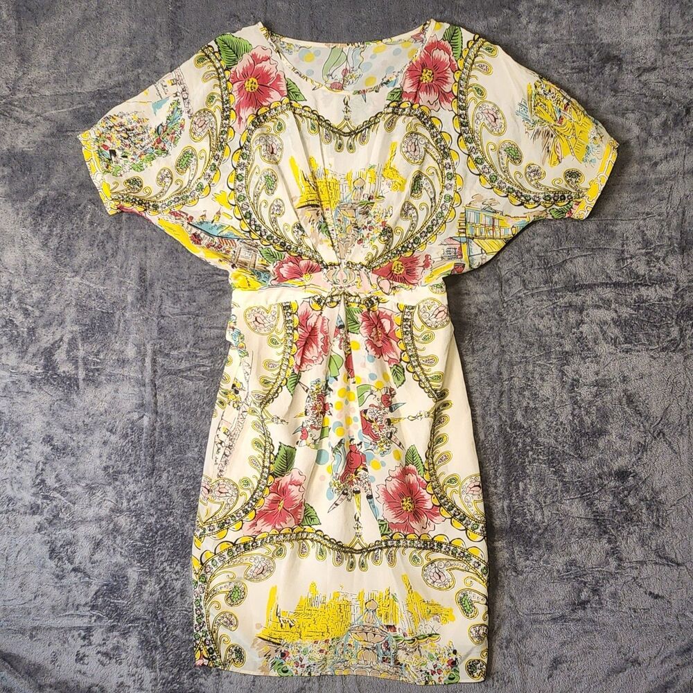 Anthropologie Collette Dinnigan Scenic Silk Dress Sz‎ 2 Floral Parisian scenic